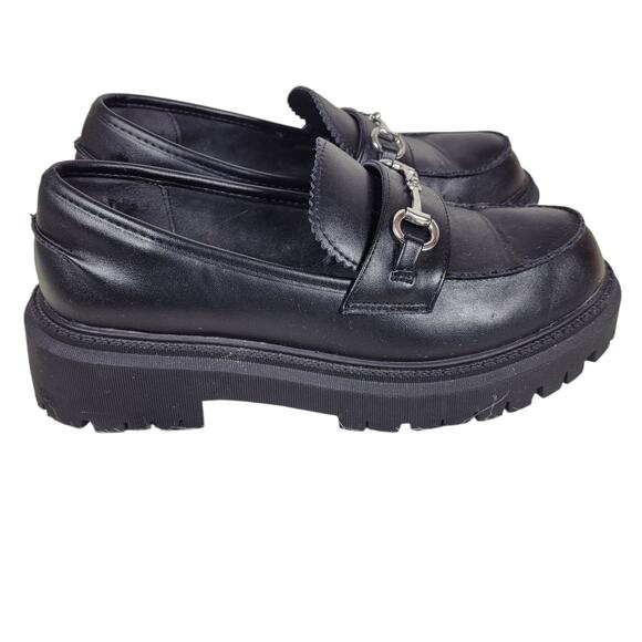 Skechers Black Faux Leather Memory Foam Chunky Loafers Womens Size 7 90s Retro - Picture 4 of 9